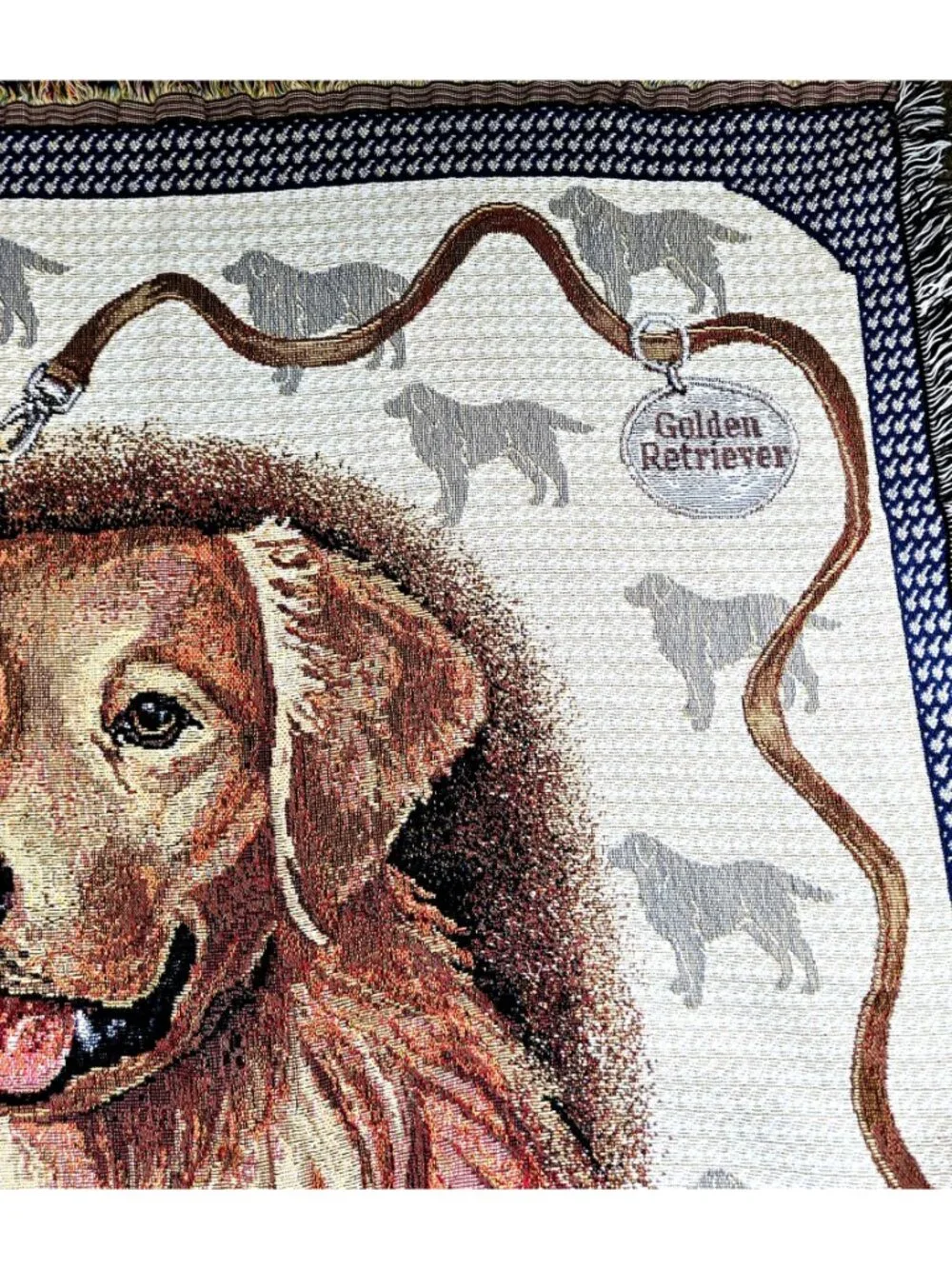 Golden Retriever Tapestry Throw Blanket Woven Design Fringed Edges Dog Lover Gif
